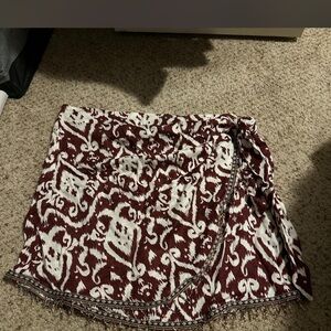 Zara Maroon and White Ikat Print Wrap Skirt
